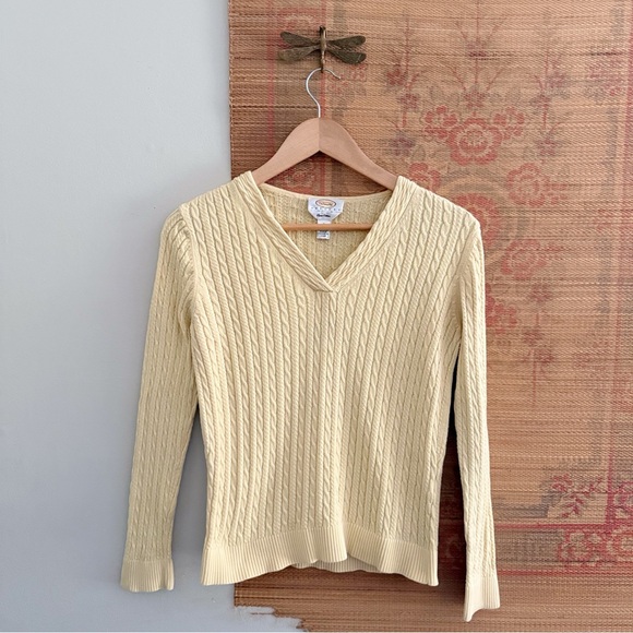 Vintage 90s Pima Cotton Cable Knit V Neck Sweater - Picture 1 of 4